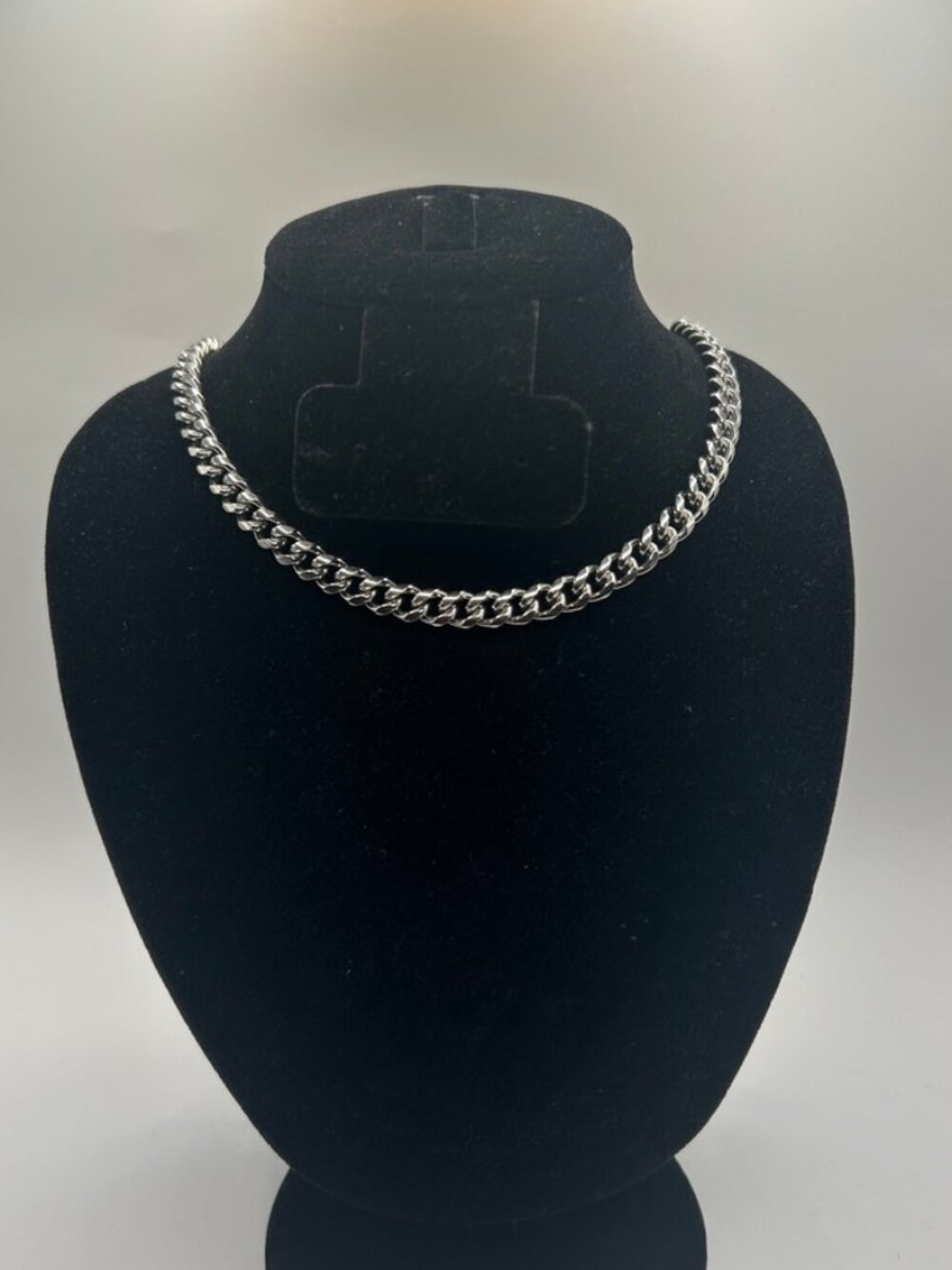 7mm Real Silver Cuban Chain Plated Stainless Steel Necklace 16 Inch Womens New